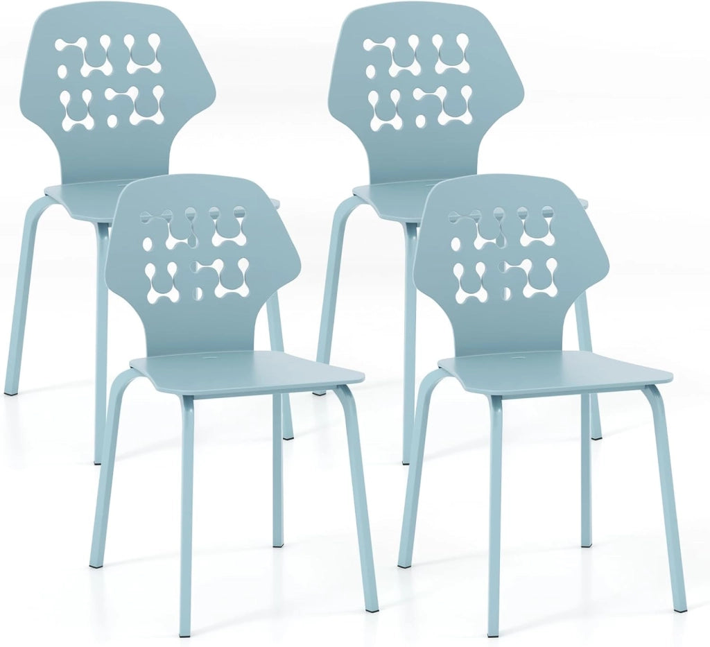 Set di 4 sedie da sala da pranzo, sedia da cucina in PP e metallo, sedia portatile ergonomica con schienale allungato, sedia da pranzo senza braccioli, carico 150 kg (blu)