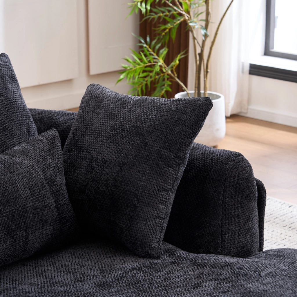 Poltrona chaise longue da interno con seduta profonda e cuscini, in chenille nera