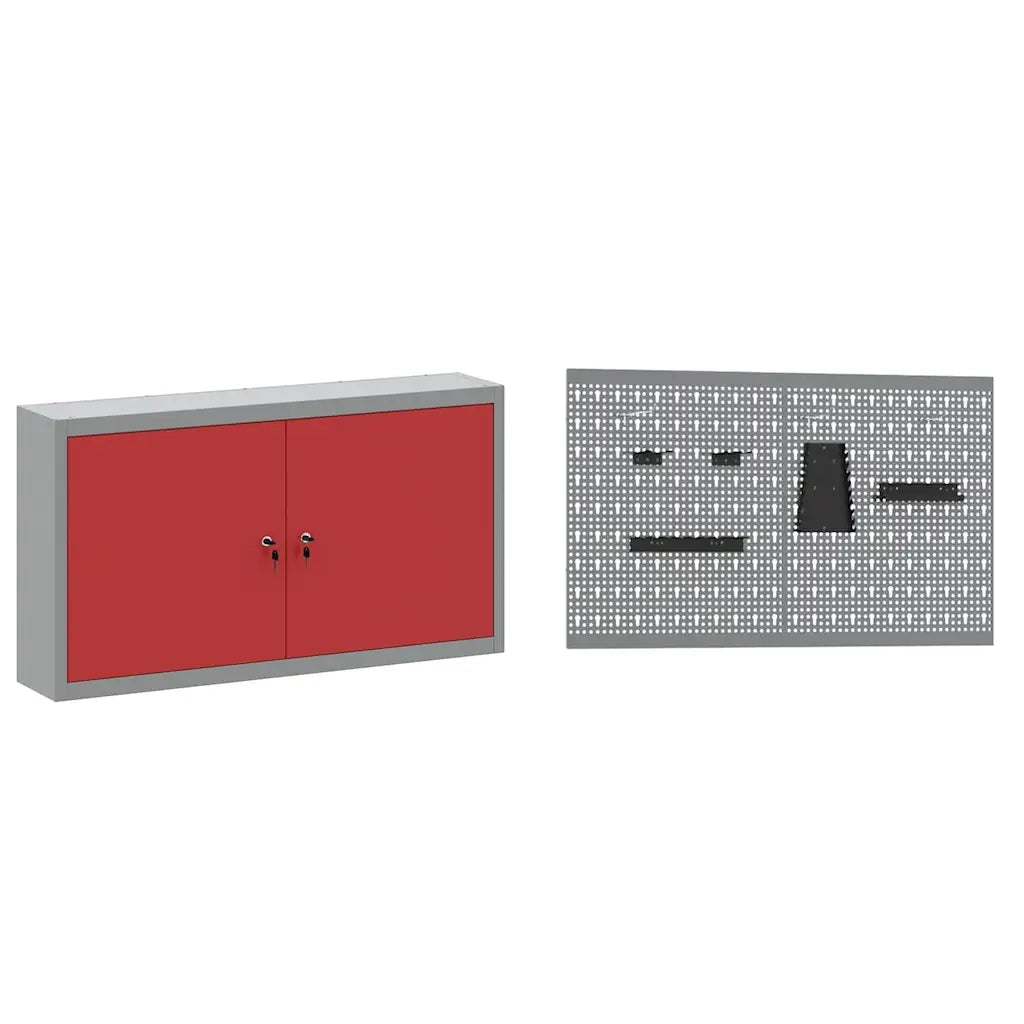 Mobile da lavoro 5 pcs Rosso Legno ingegnerizzato e acciaio 3321425