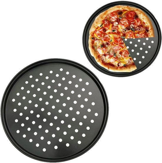 Piatto per pizza in acciaio inossidabile perforato - Antiaanbaklaag - Piatto per pizza leggero - 26 cm - Forma perfetta