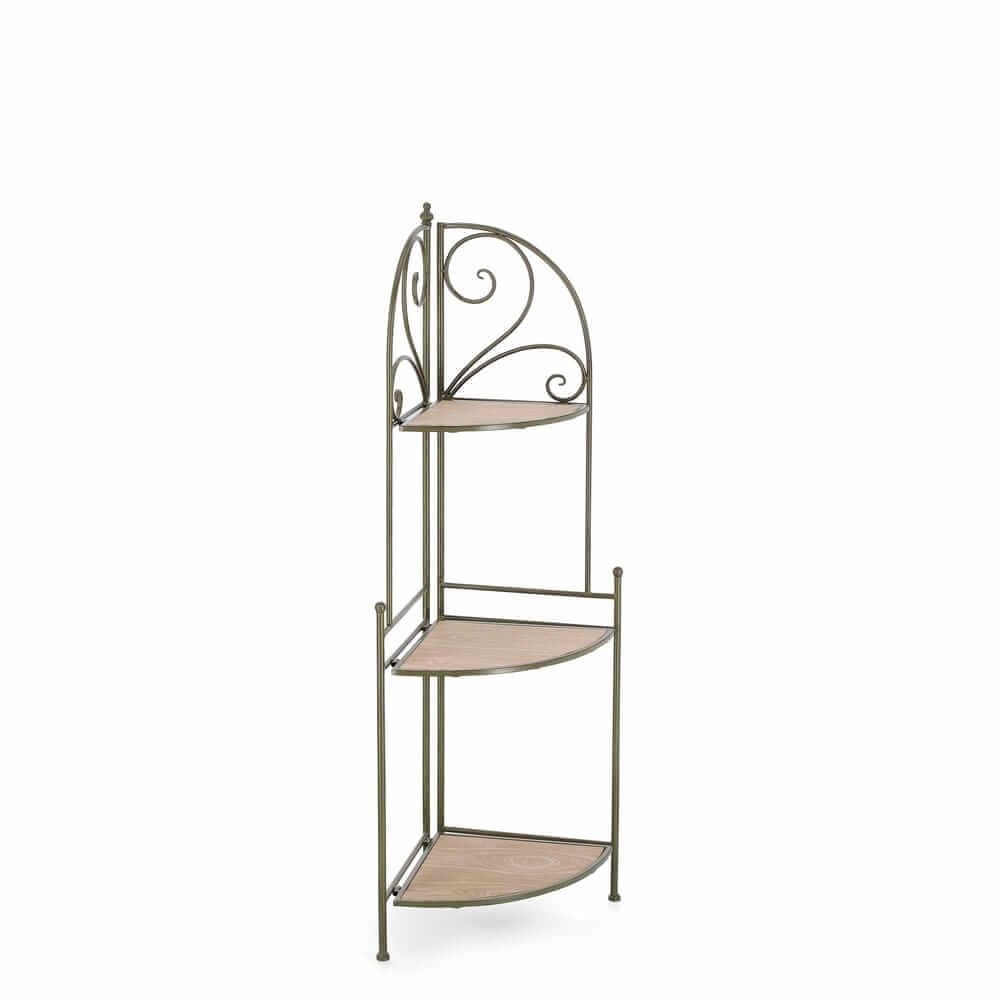 Angoliera 3 Piani in Metallo Bianco e MDF Pieghevole - HIDDEN GARDEN