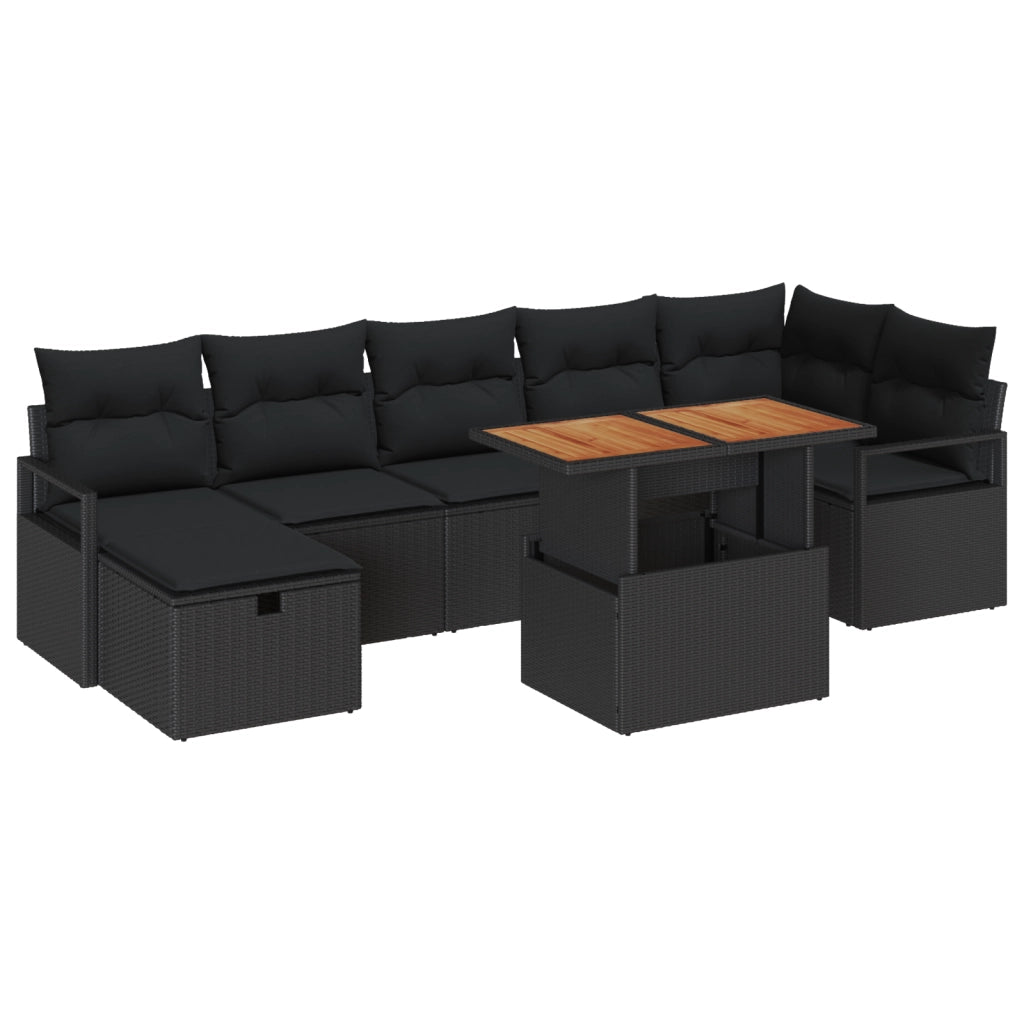 Set Divano da Giardino 8 Pezzi con Cuscini Polyrattan Nero