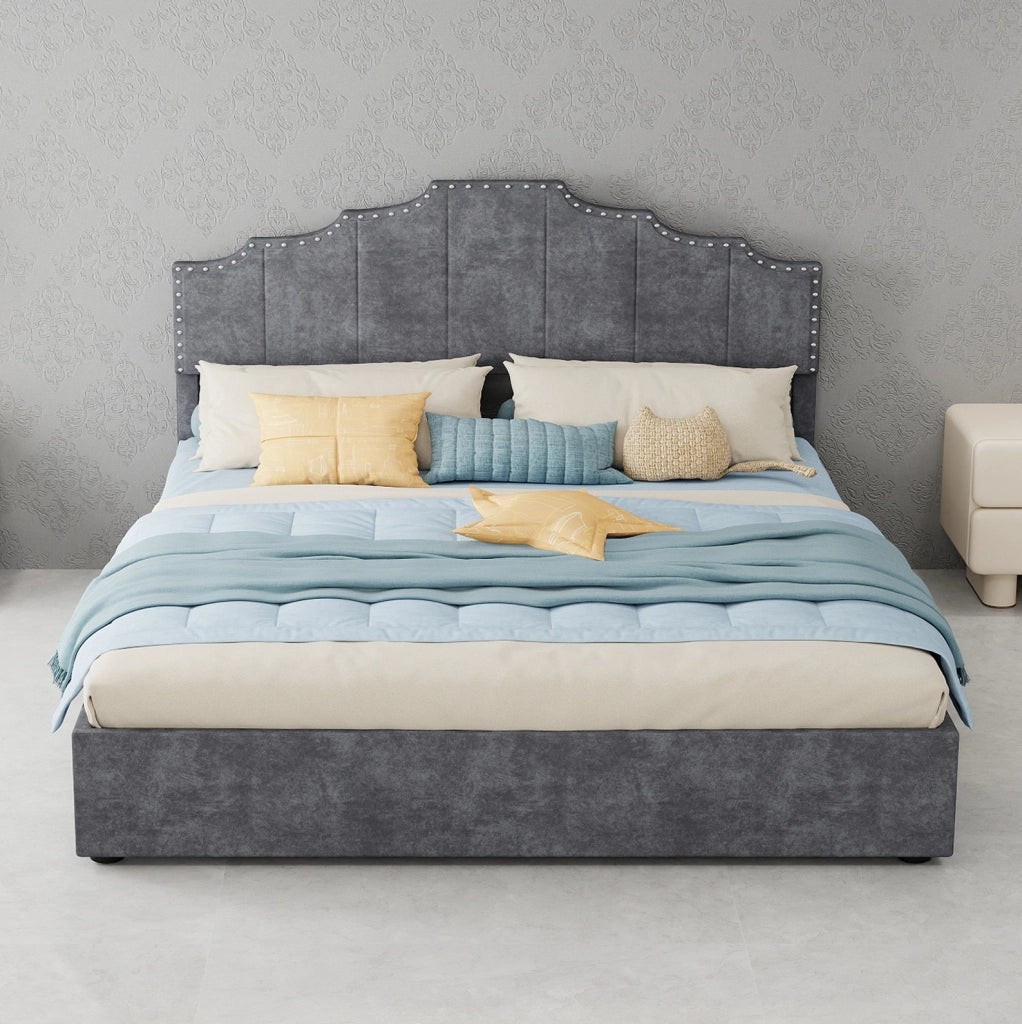 Letto matrimoniale 160x200 cm grigio in tessuto e metallo