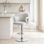 Sgabello da Bar Set da 2 Girevole Regolabile in Altezza con Braccioli e Poggiapiedi in Tessuto Grigio e Marrone