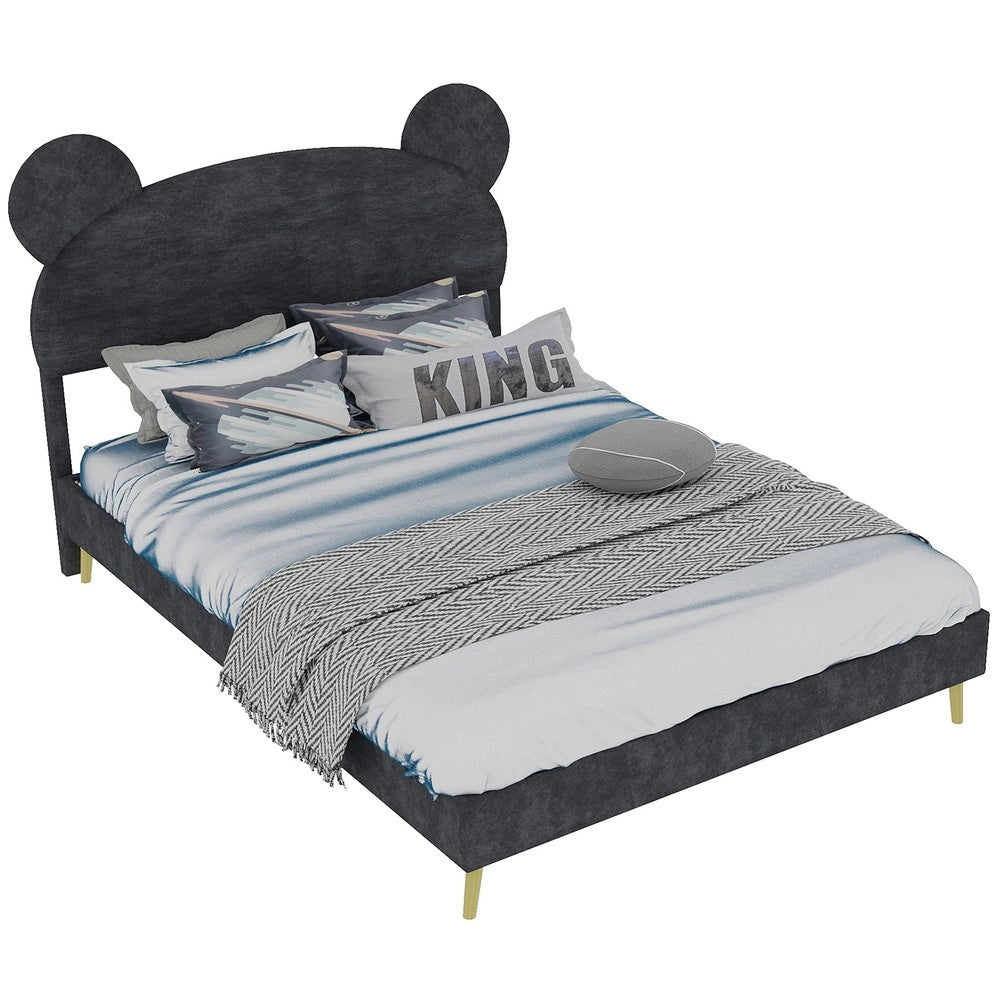 Letto imbottito con testiera ¨C Minimal ¨C grigio velluto 140x200 cm