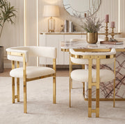 Set di 2 sedie con schienale semicircolare; rivestimento in chenille; beige e oro