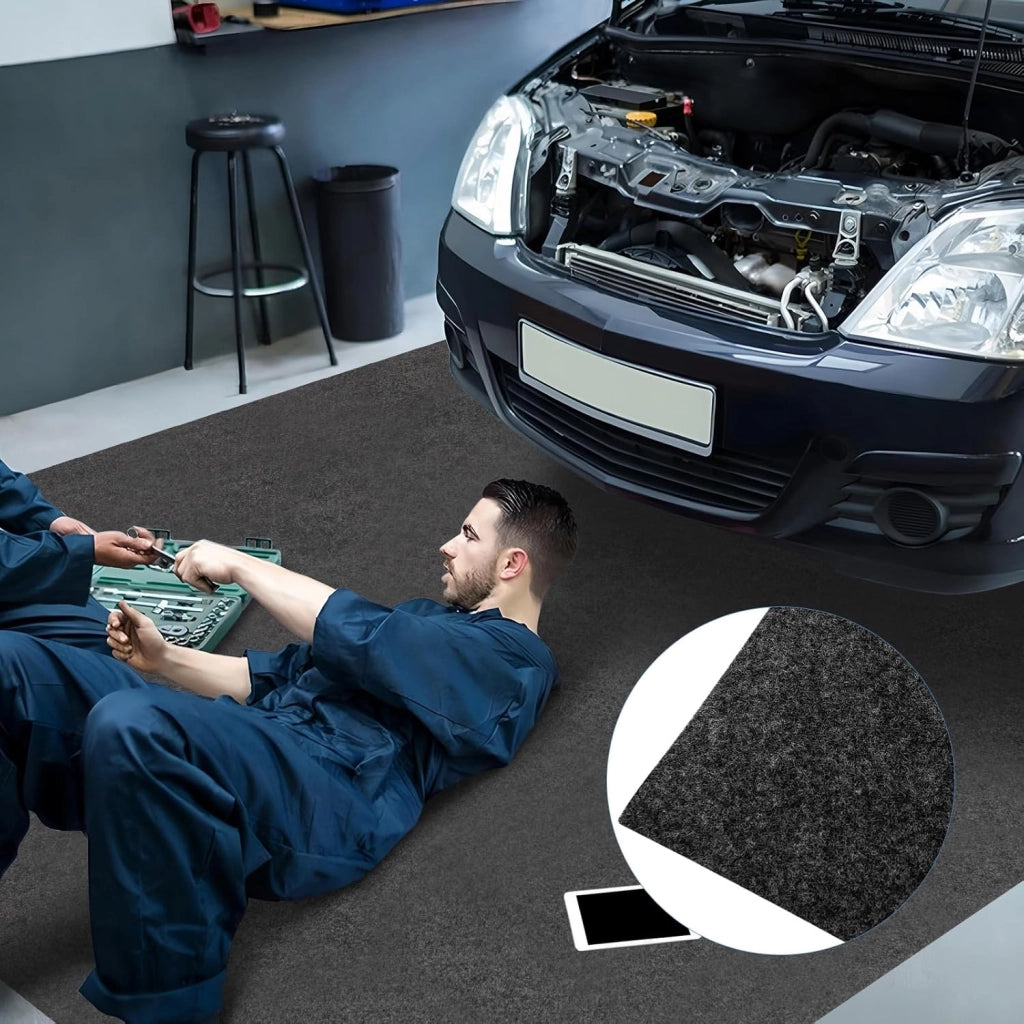 Tappeto per auto, tappetino antiscivolo e impermeabile, protezione contro fango, neve, olio e acqua, facile da tagliare, tessuto poliestere e LDPE, per garage, casa, ufficio, nero (600 x 220 cm)