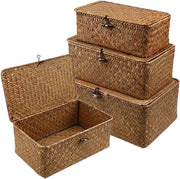 Set di 3 Mandolini in Rattan con Coperchio, Multifunzionali per l'Organizzazione e il Decorativo