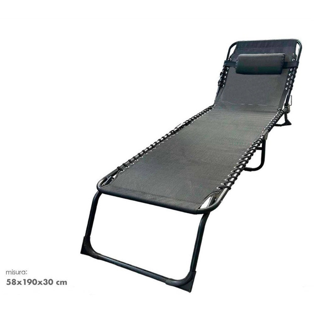 Trade Shop - Lettino Prendisole Sdraio Senza Parasole In Textilene Nero Reclinabile Giardino 483010 -