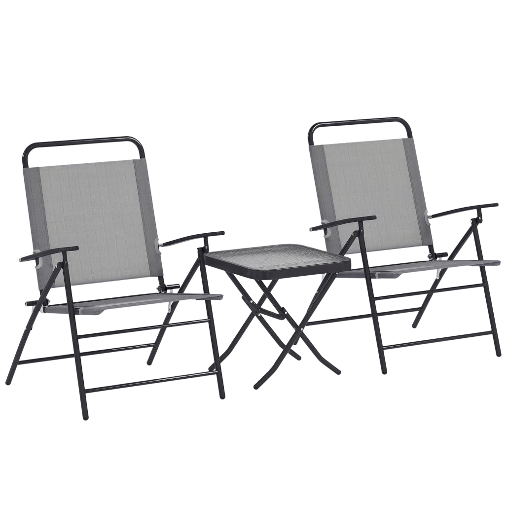 Set da Giardino con Tavolo in Vetro e 2 Sedie Pieghevoli ¨C Minimal ¨C Grigio