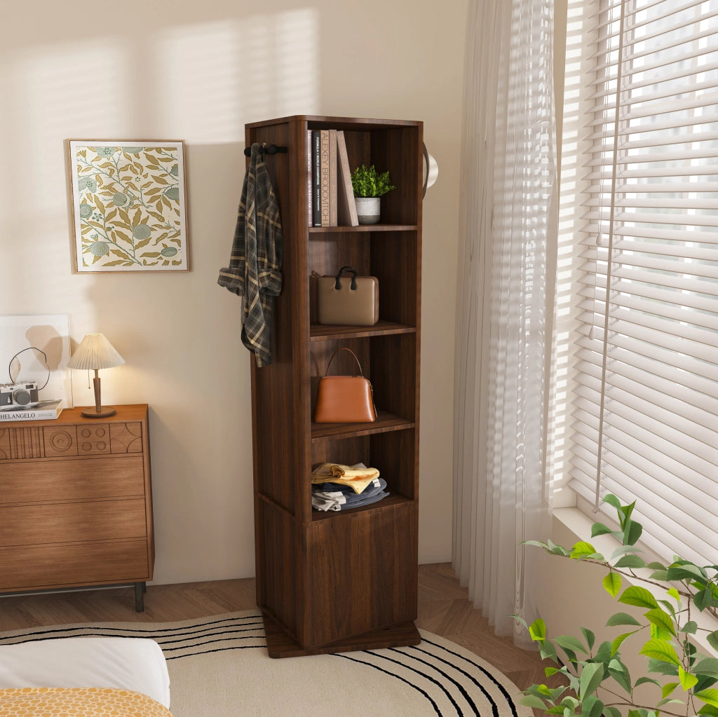 Armadio portagioie girevole 360° con specchio a figura intera; 50x50x170 cm; MDF; Walnut