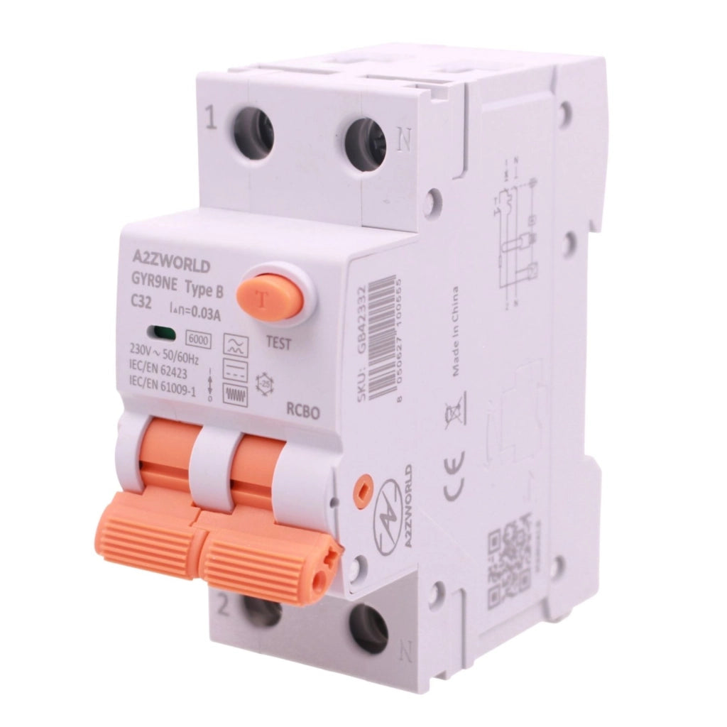 RCBO Interruttore Magnetotermico Differenziale Tipo B Curva C 1P+N 2M 6000A 30mA AC 230V IP20 Disponibili 16A 20A 25A 32A 40A (C32A)