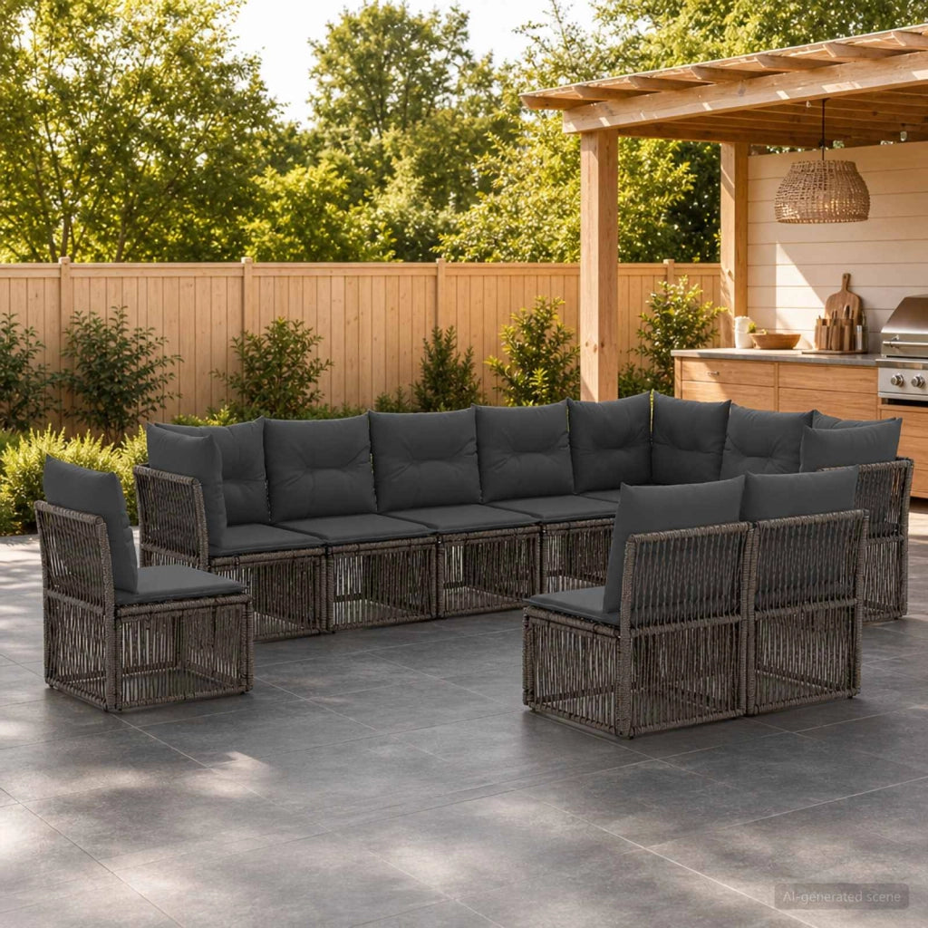 Set Divano da Giardino 10 pz Grigio polyrattan 3434252
