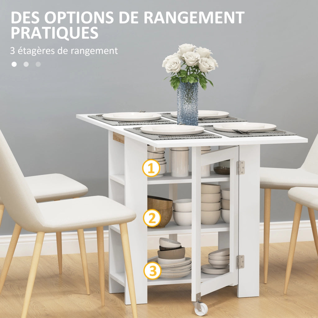 Tavolo da pranzo pieghevole con ripiani ¨C zephmum ¨C 120x60x75 cm bianco