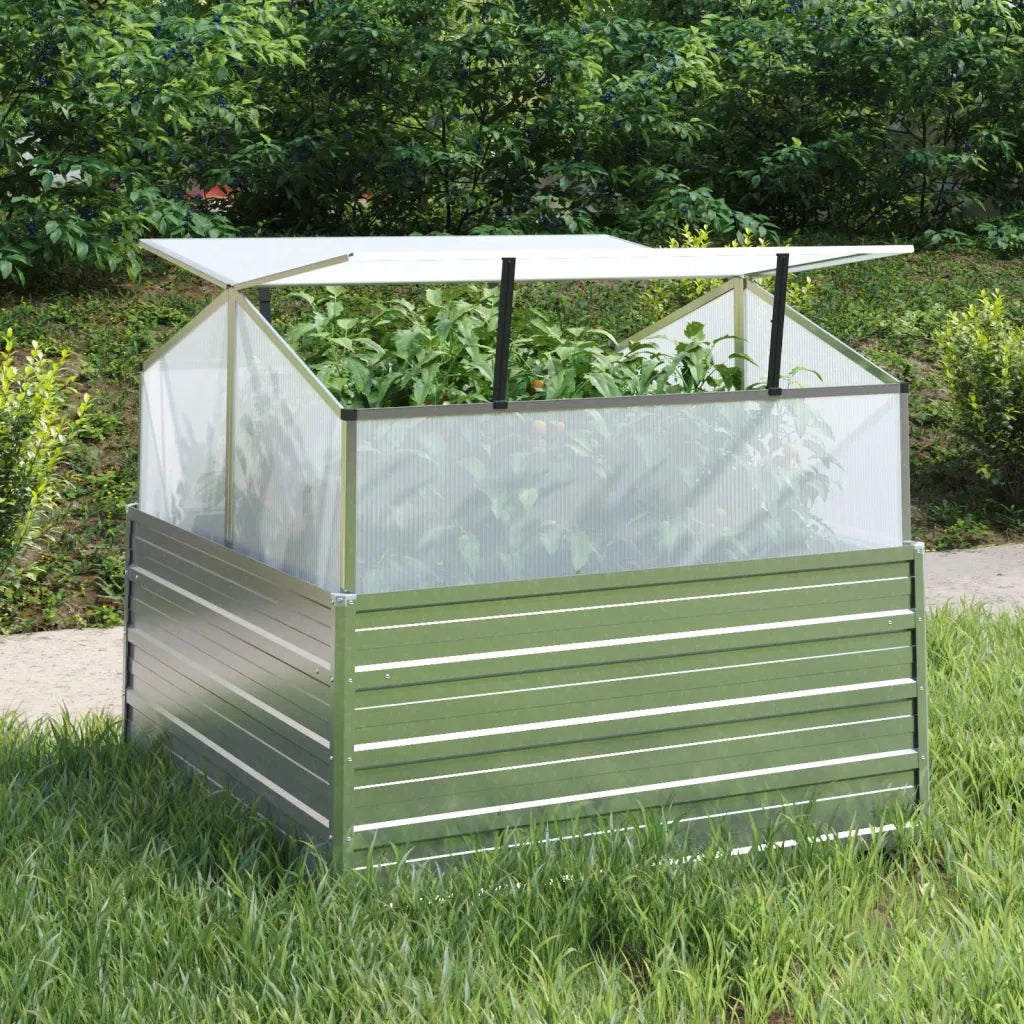 Fioriere | Cassetta per fiori | Letto Rialzato da Giardino con Serra 100x100x85 cm Argento