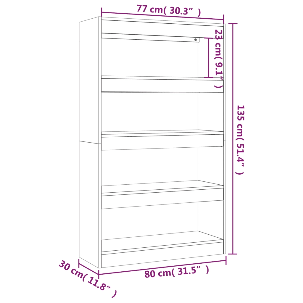 Libreria Divisorio-Scaffale per Libri-Mobile di Stoccaggio Nero 80x30x135 cm in Truciolato