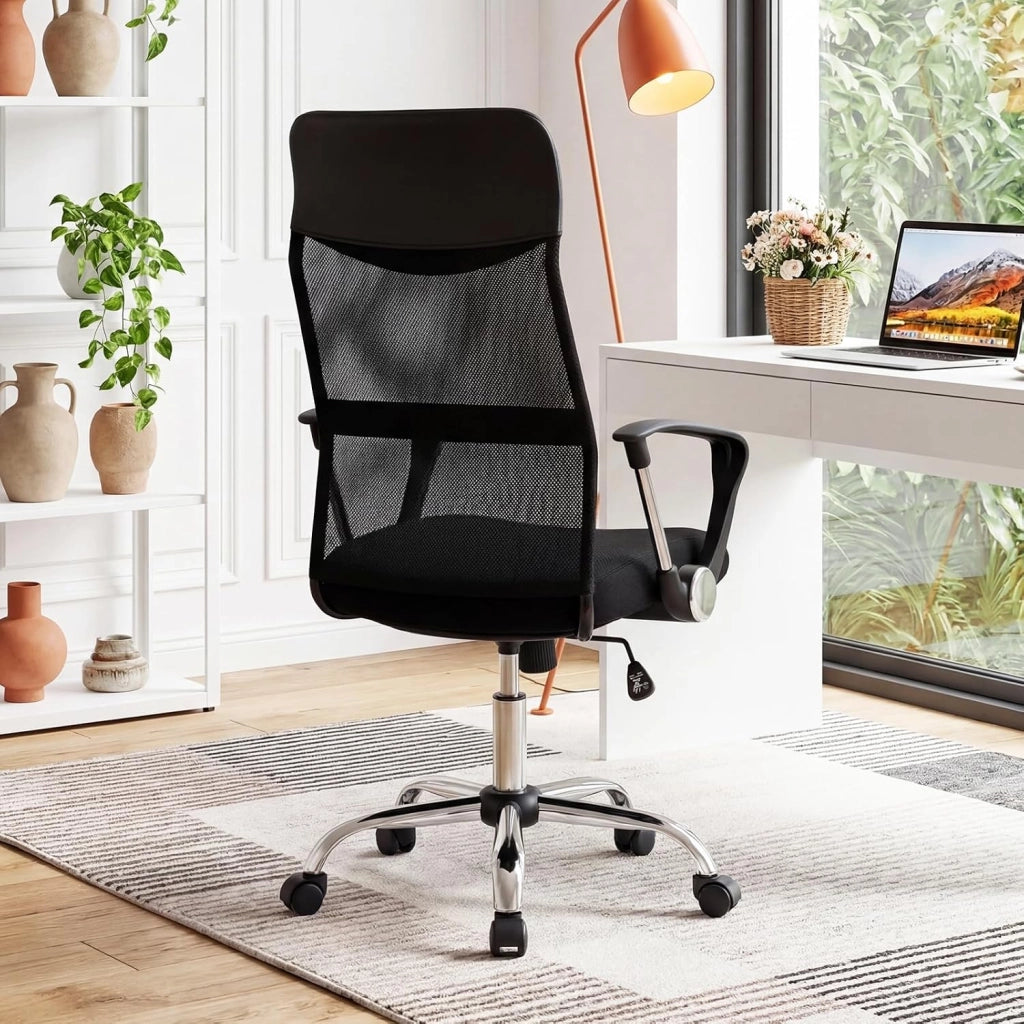 Sedia da Ufficio Girevole, Schienale Ergonomico | Altezza Regolabile, Poltrona Scrivania in Rete, Braccioli Curvi, Ruote, per Casa Studio