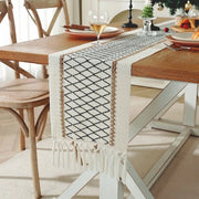 Telaio per tavola in lino di cotone con disegno a griglia - 30x240cm - tovaglia per tavola bohemien neutrale - decorazione per la campagna - ideale per la decorazione della tavola, matrimoni, feste e decorazione della testiera del letto