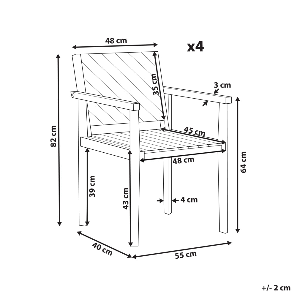 Set di 4 sedie da giardino tradizionali in legno di acacia con braccioli esterno terrazzo stile classico