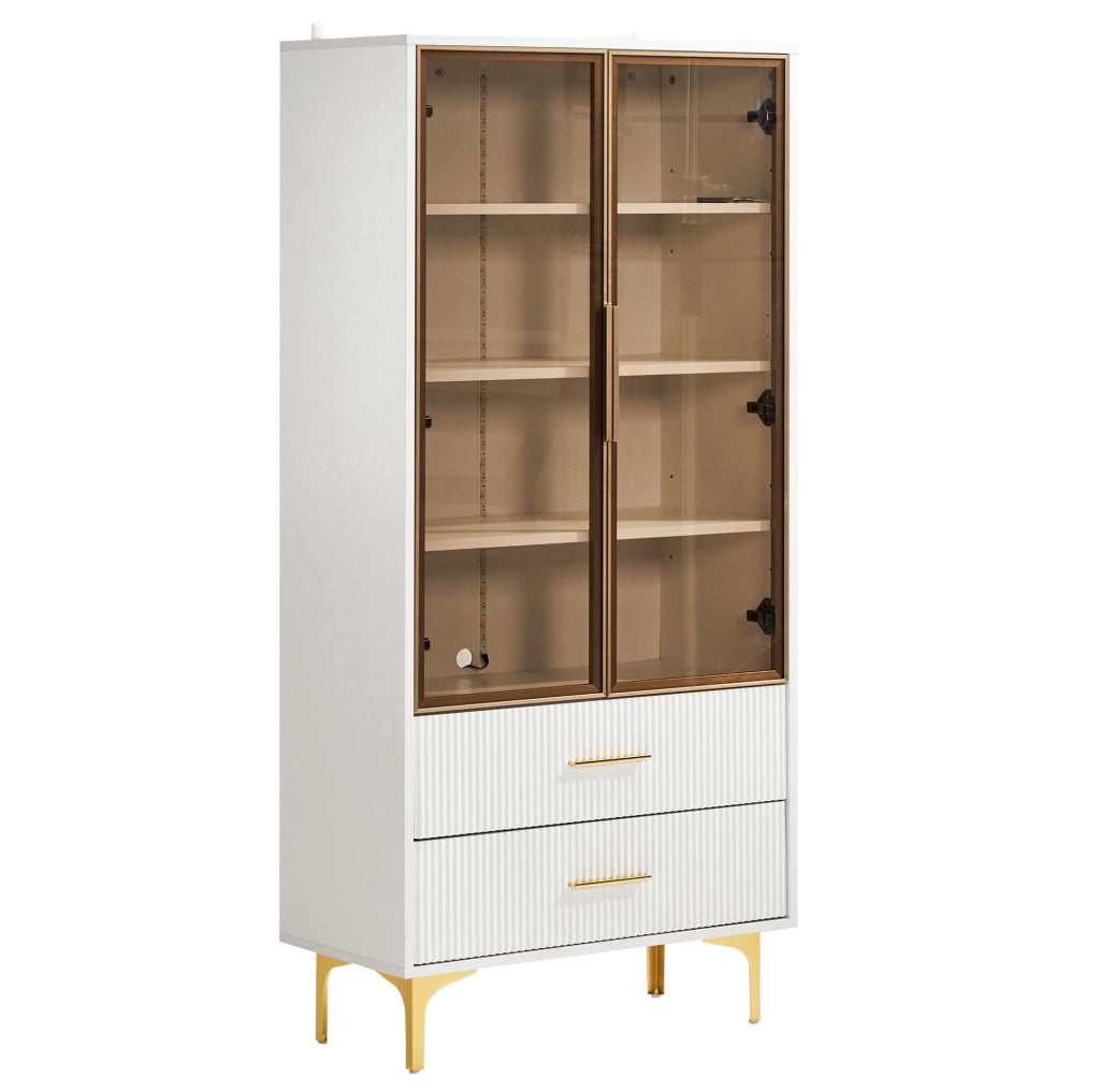Vetrina 70x35x150 cm con ante in vetro fumé e LED; truciolare bianco