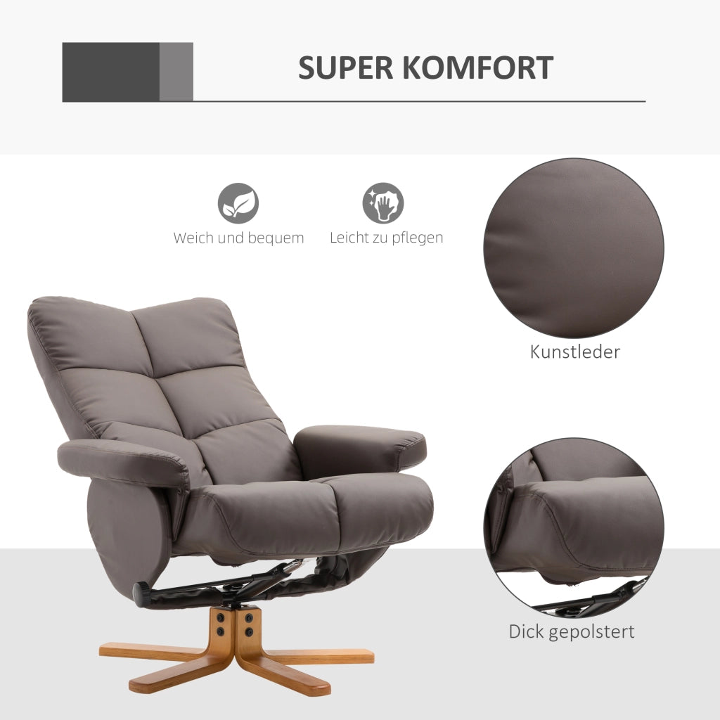 Poltrona Relax Girevole 360¡ã con Poggiapiedi ¨C Zephmum ¨C Marrone, Similpelle