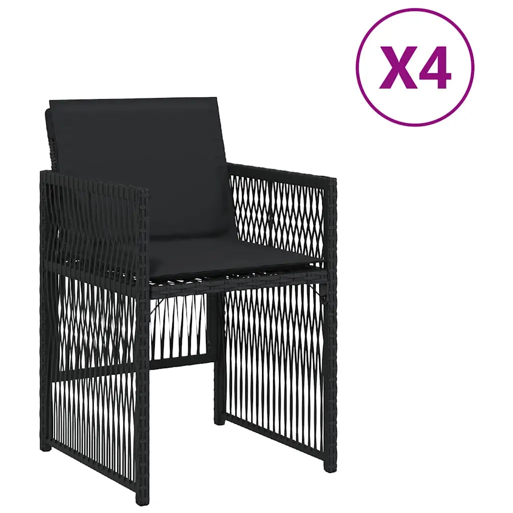 Sedie da Giardino con Cuscini 4 pz Nere in Polyrattan