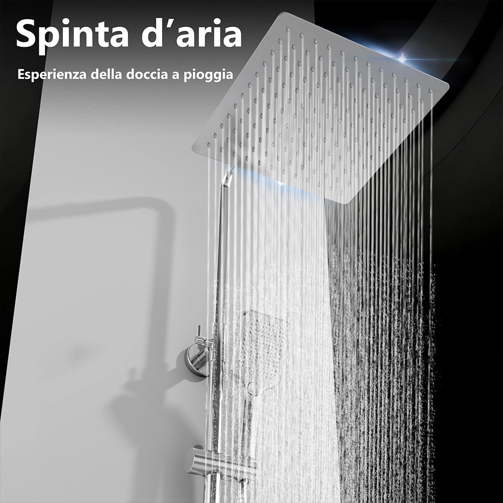 Miscelatore termostatico doccia con soffione 30x30cm e doccetta 25x10cm, colonna doccia cilindra cromo