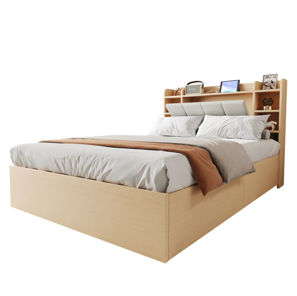 Letto contenitore 140x200 cm con testiera multifunzione e porte USB