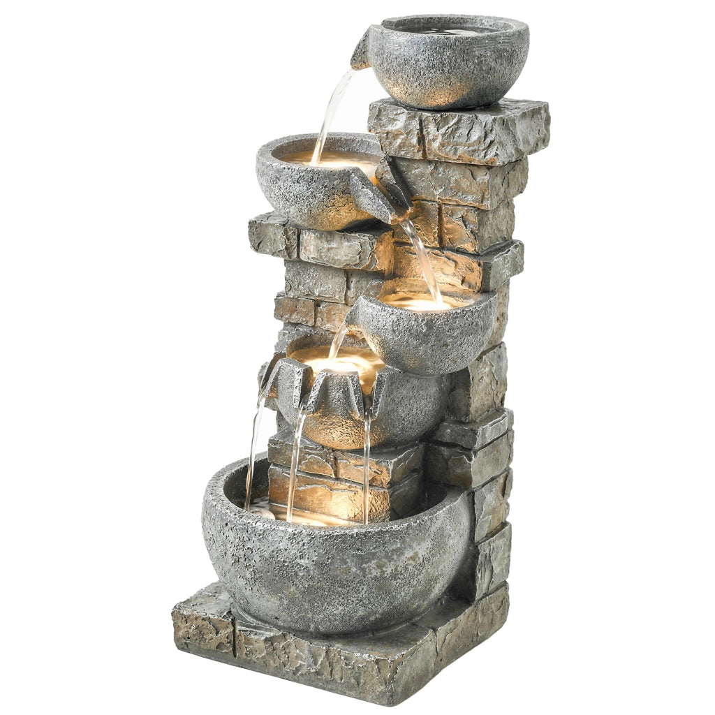 Fontana da Giardino a Cinque Livelli con LED ¨C Zephmum ¨C Effetto Pietra 34x36x80 cm