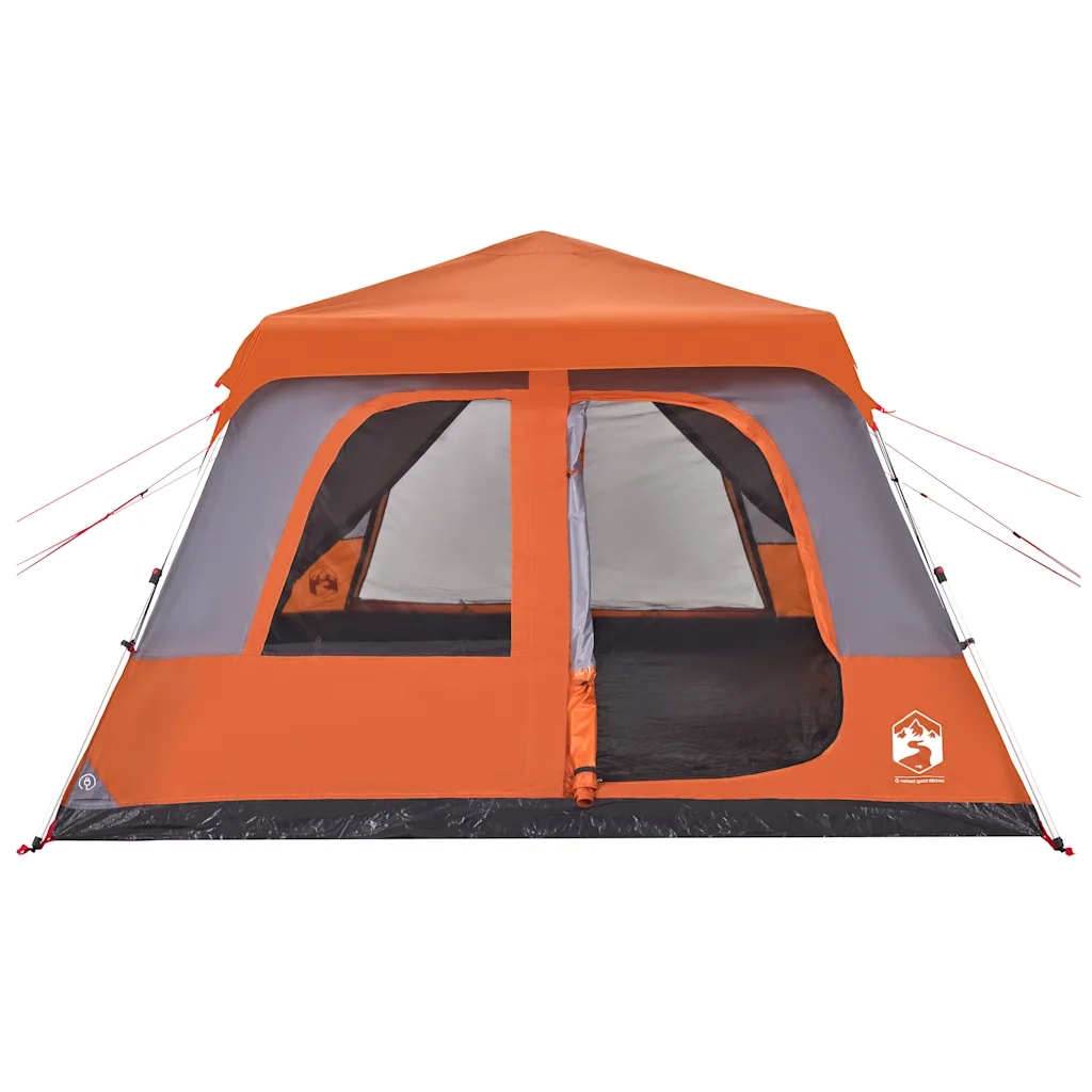 Tenda a Cupola 10 Persone-Tenda da campeggio Grigio e Arancione a Rilascio Rapido