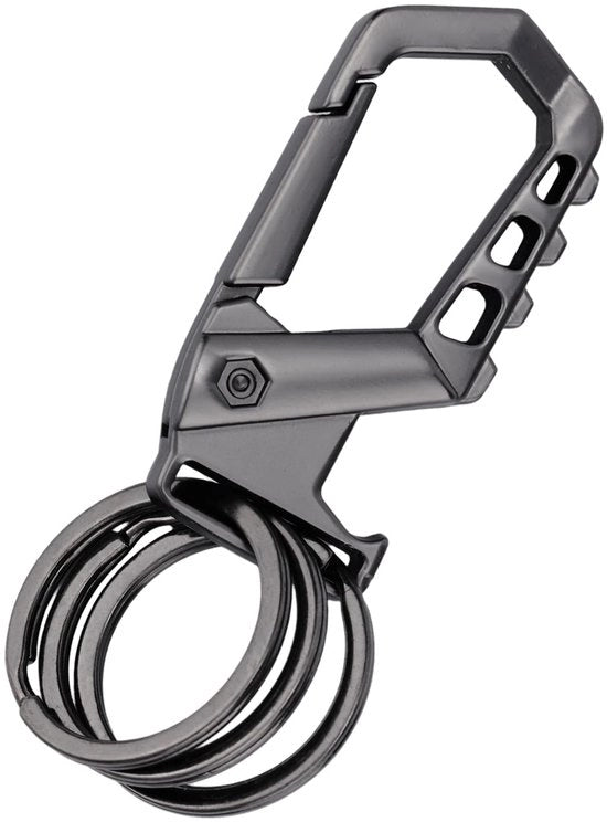 Sostegno per Chiavi Robusto - Cerniera a Pistola - Apripetole - 3 Anelli per Chiavi - Raccordo a Gancio - 8x3cm - Nero - Supporto per Chiavi