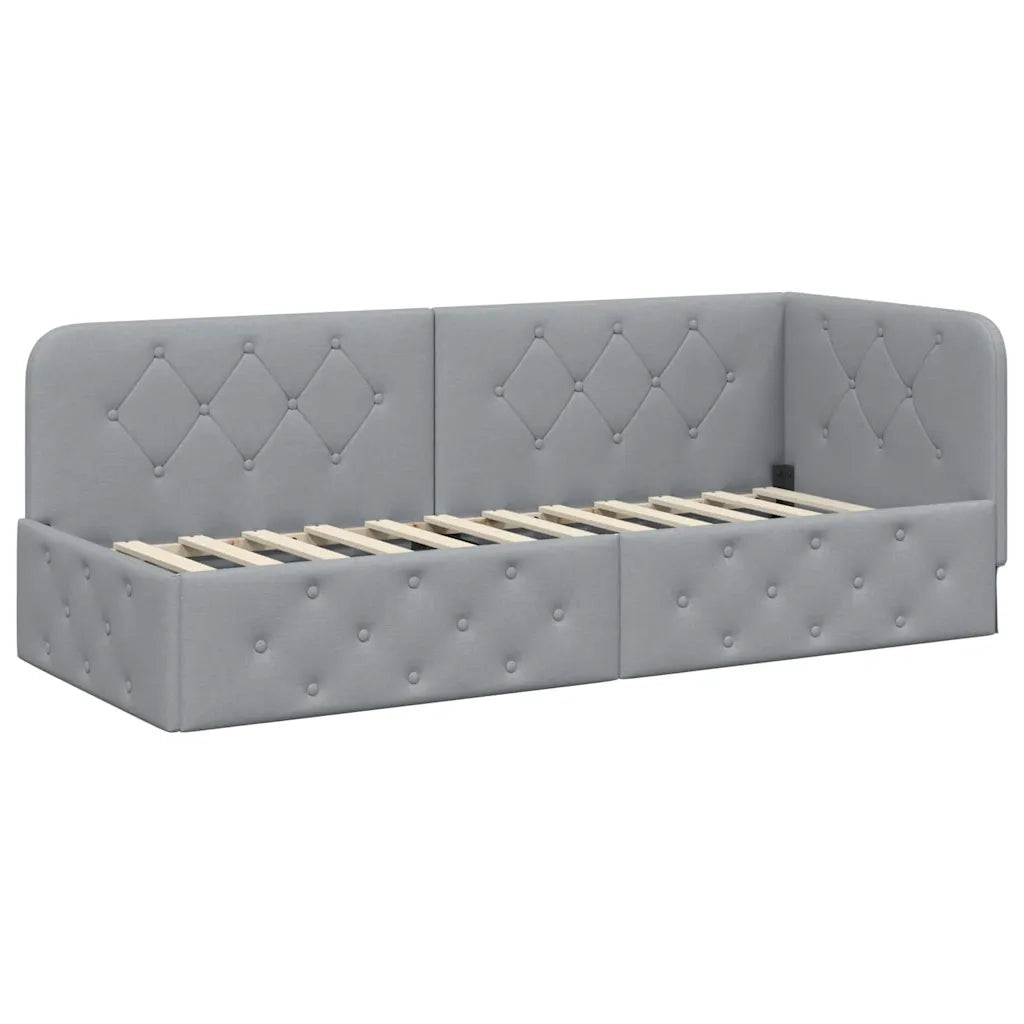 Letto singolo | Letto per adulti | Cornice del letto ad angolo Grigio chiaro 80 x 200 cm Tessuto
