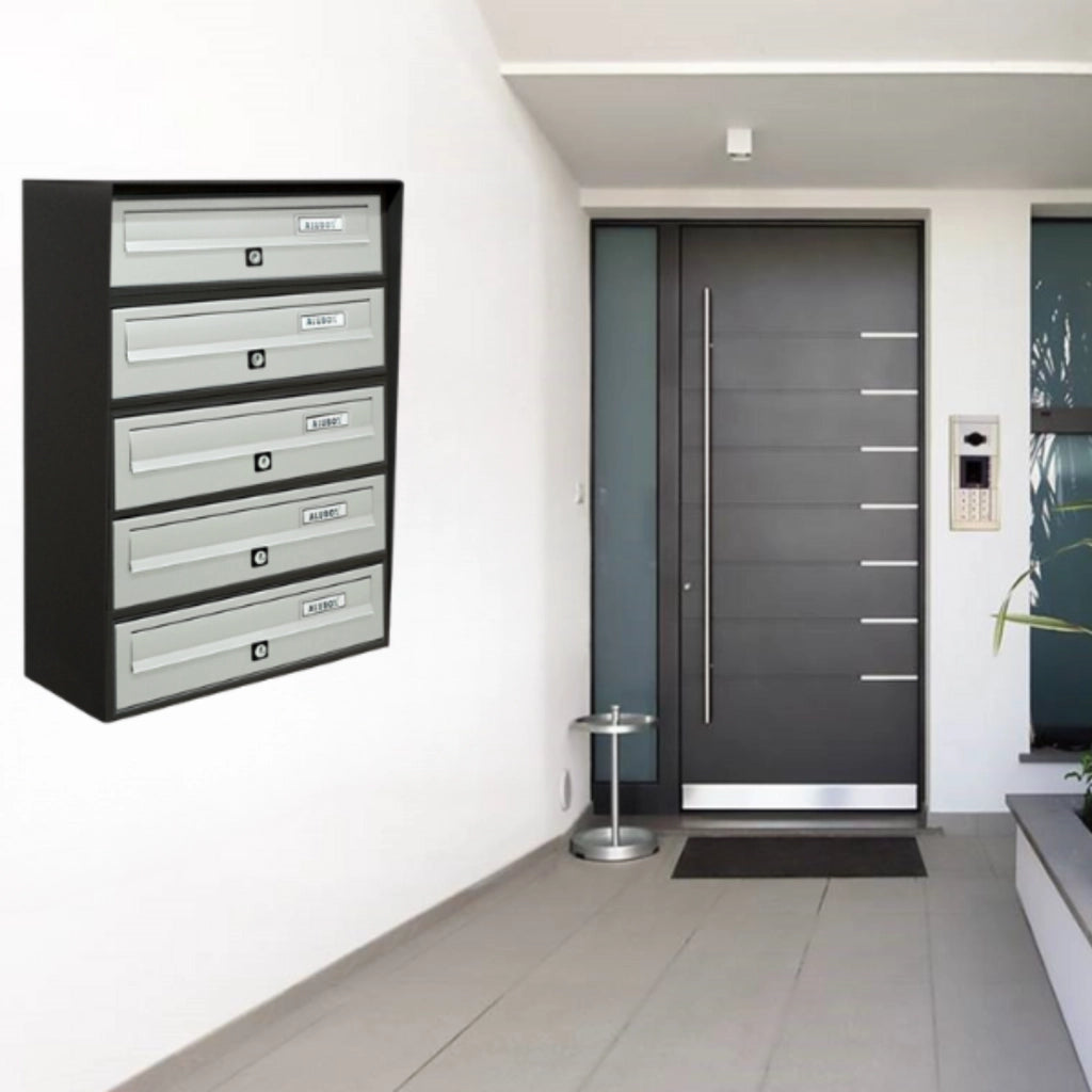 ALUBOX SLIM Cassette Postali Condominiali 5 Posti 63X39X30 Cm In Lamiera Zincata E Alluminio Cassetta Postale Da Esterno Condominiale Con Sistema Anti Prelievo COLORE: ARGENTO