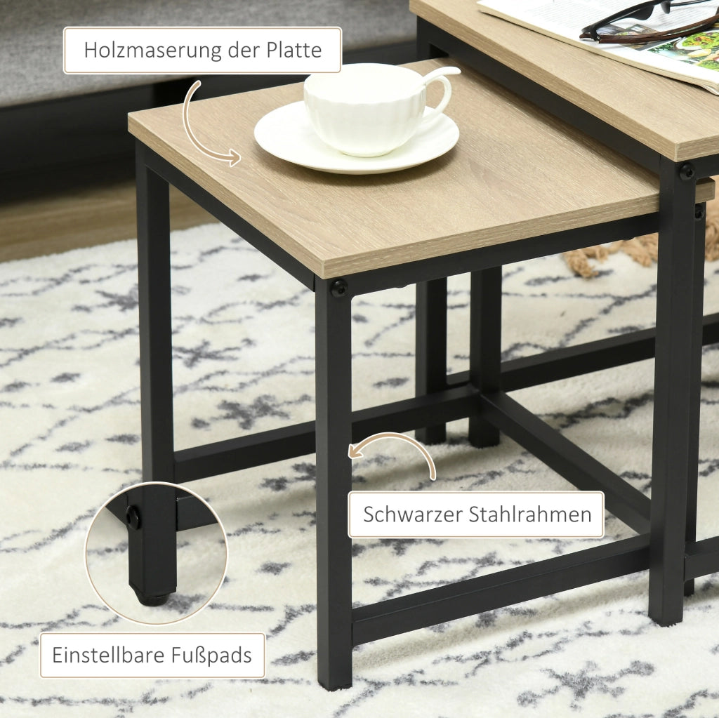 Set di 3 tavolini da caffè impilabili effetto legno