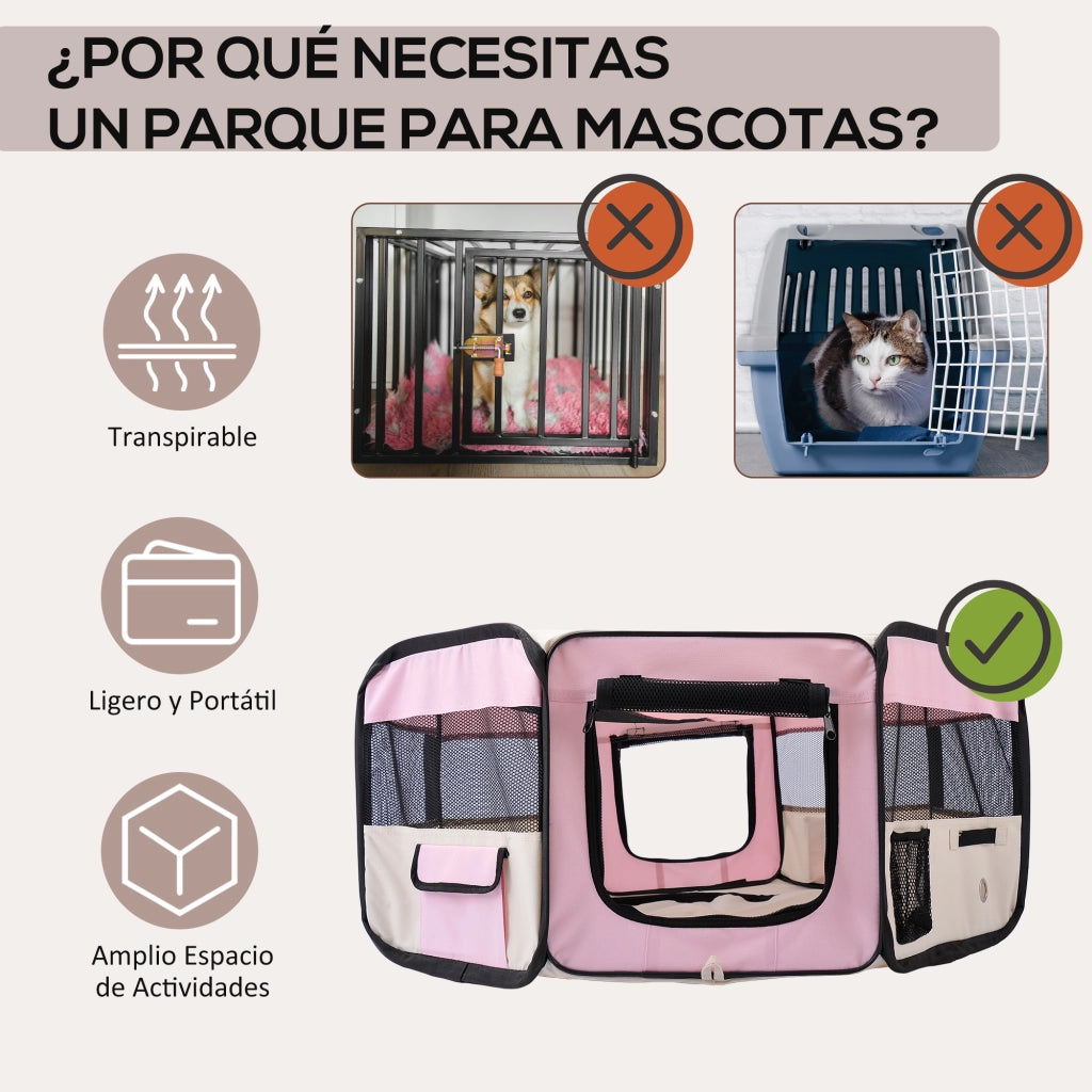 Recinto Pieghevole per Cani e Gatti ¨C Xylo ¨C Tessuto Oxford Impermeabile ?90x41 cm Rosa