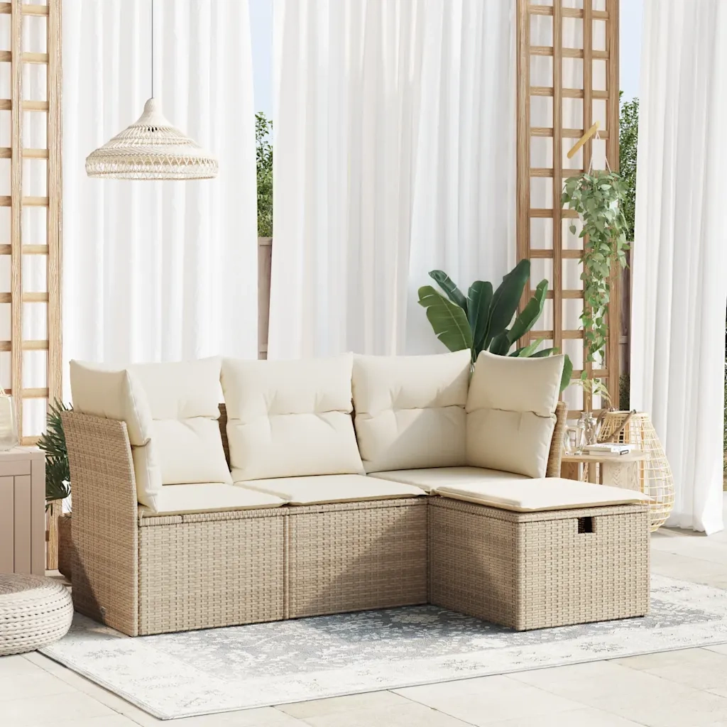 Set Divano da Giardino 4 pz con Cuscini Beige in Polyrattan 3325254