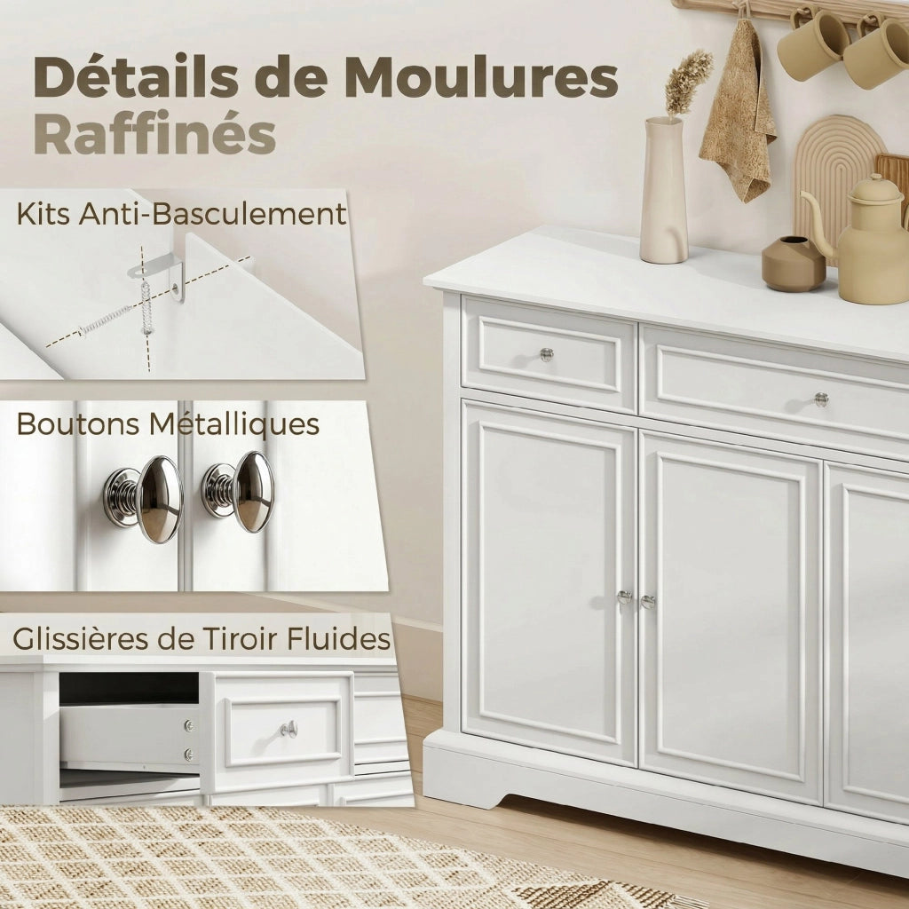 Credenza con cassetti e ante scorrevoli ¨C zephmum ¨C Bianco 120x40x90 cm