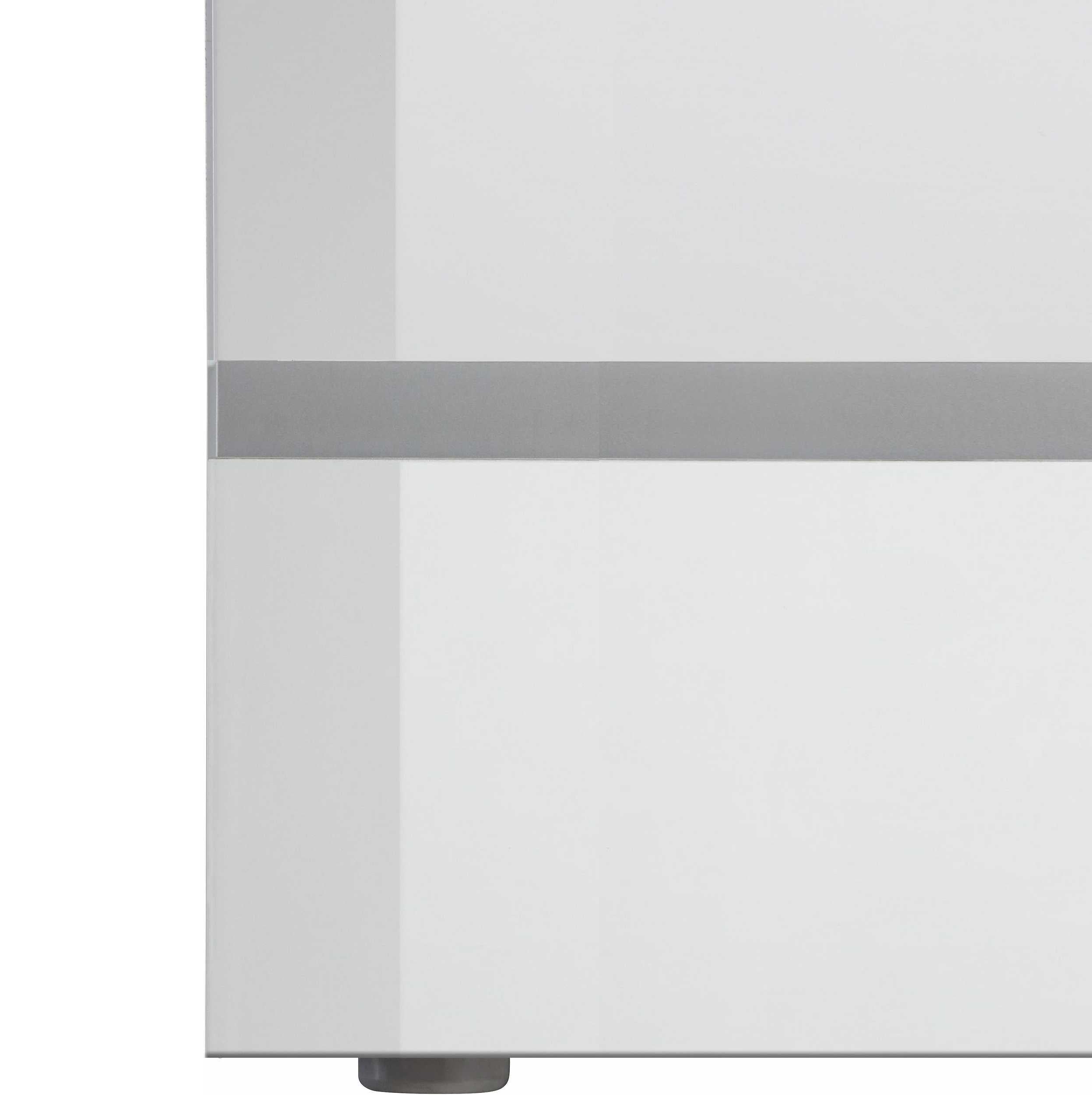 WHOUS Comodino con Luce LED 50x40x65 cm con con 3 Cassetti e Manici in Alluminio, Made in Italy COLORE: Bianco lucido