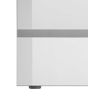 WHOUS Comodino con Luce LED 50x40x65 cm con con 3 Cassetti e Manici in Alluminio, Made in Italy COLORE: Bianco lucido