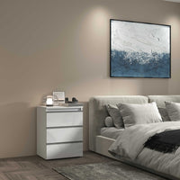 WHOUS Comodino con Luce LED 50x40x65 cm con con 3 Cassetti e Manici in Alluminio, Made in Italy COLORE: Bianco lucido