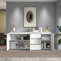 WHOUS Credenza Cassettiera Bianco Lucido, Made in Italy STILE: 3 ante e 3 cassetti