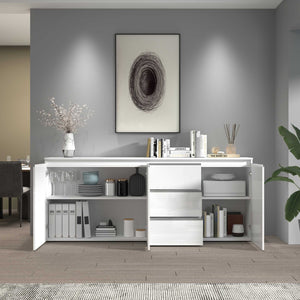 WHOUS Credenza Cassettiera Bianco Lucido, Made in Italy STILE: 3 ante e 3 cassetti