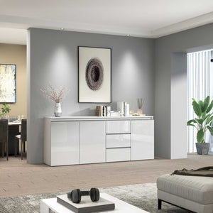 WHOUS Credenza Cassettiera Bianco Lucido, Made in Italy STILE: 3 ante e 3 cassetti