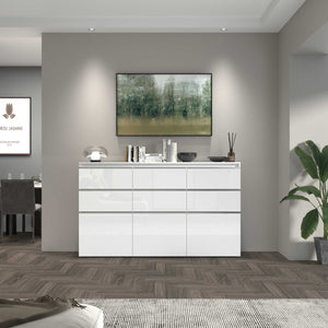 WHOUS Credenza Cassettiera Bianco Lucido, Made in Italy STILE: 3 ante e 6 cassetti
