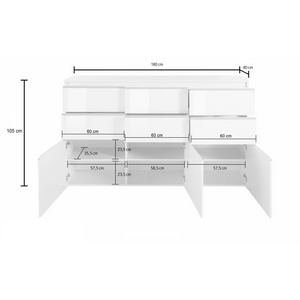 WHOUS Credenza Cassettiera Bianco Lucido, Made in Italy STILE: 3 ante e 6 cassetti