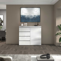 WHOUS Credenza Cassettiera Bianco Lucido, Made in Italy STILE: 1 anta e 4 cassetti