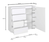 WHOUS Credenza Cassettiera Bianco Lucido, Made in Italy STILE: 1 anta e 4 cassetti