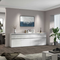 WHOUS Credenza Cassettiera Bianco Lucido, Made in Italy STILE: 4 ante e 4 cassetti