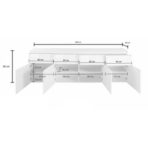 WHOUS Credenza Cassettiera Bianco Lucido, Made in Italy STILE: 4 ante e 4 cassetti
