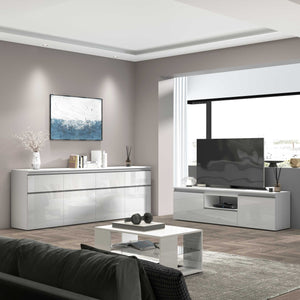 WHOUS Credenza Cassettiera Bianco Lucido, Made in Italy STILE: 4 ante e 4 cassetti